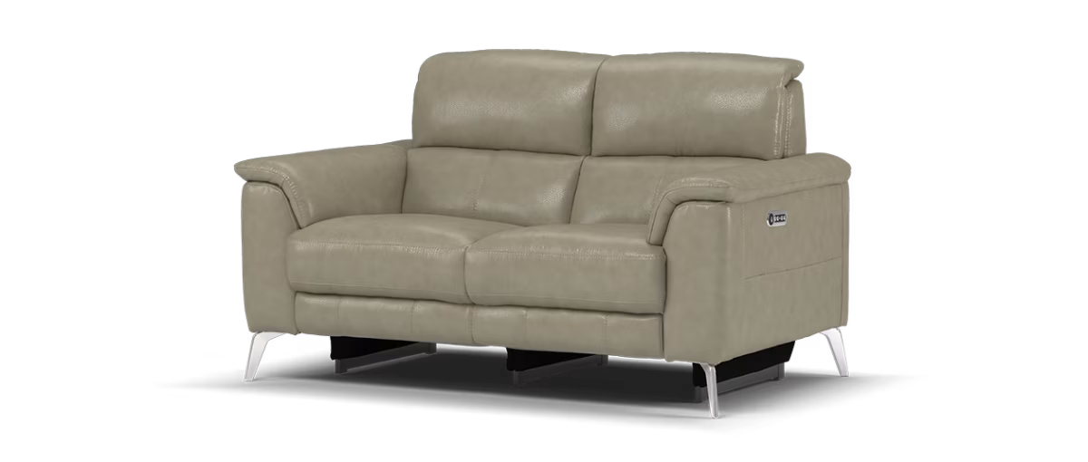 Sofology Illinois Leather 2 Seater Power Recliner/Headrest in Relaxed Soft Stone