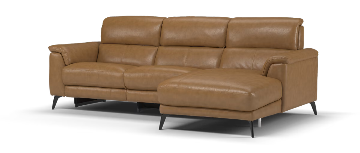 Sofology Illinois Leather 3 Seater Chaise Power Recliner/Headrest in Relaxed Soft Tan