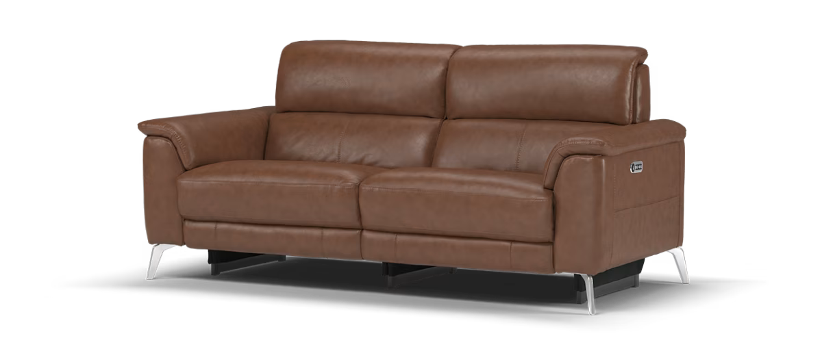 Sofology Illinois Leather 3 Seater Power Recliner/Headrest in Relaxed Soft Brown