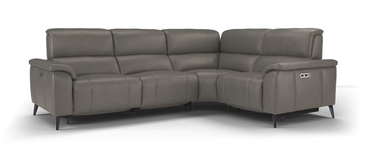 Sofology Bailey Leather 3 Corner 1.5 Power Recliner in Trusty Embossed Grey
