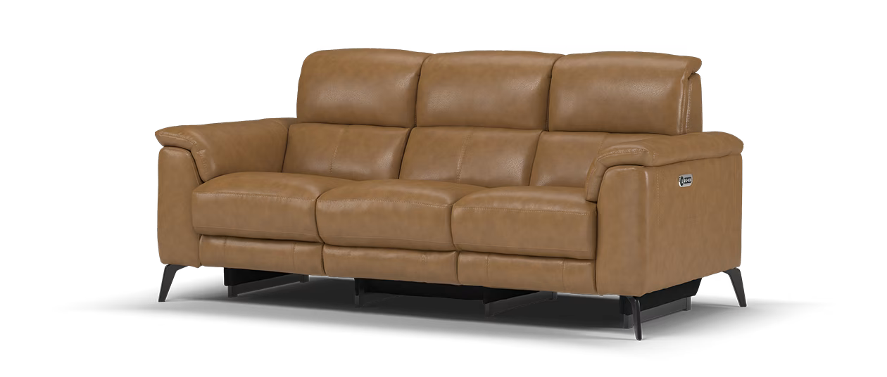 Sofology Leather Illinois 3 Seater Power Recliner + HDRest in Tan