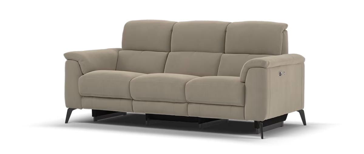 Sofology Illinois Fabric 3 Seater Power Recliner/Headrest in Lifestyle Textured Cappuccino