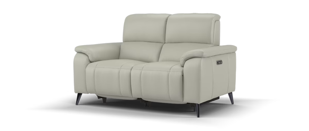 Sofology Bailey Leather 2 Seater Power Recliner/Headrest in Trusty Embossed Light Grey
