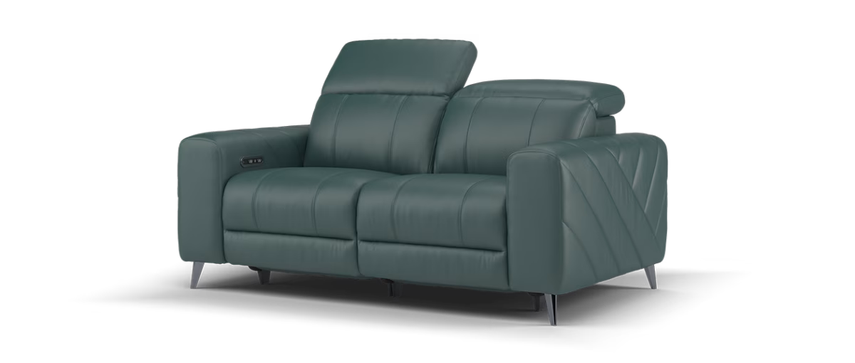 Sofology Allure Leather 2 Seater Power Recliner/Headrest in Trusty Embossed Peacock