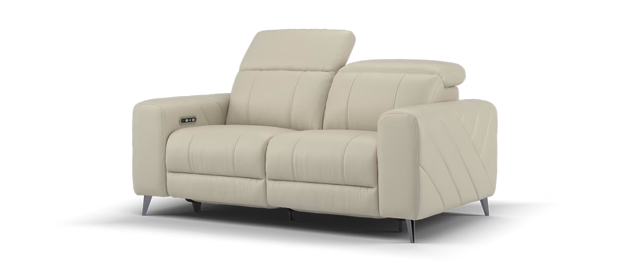 Sofology Allure Leather 2 Seater Power Recliner/Headrest in Trusty Embossed Stone