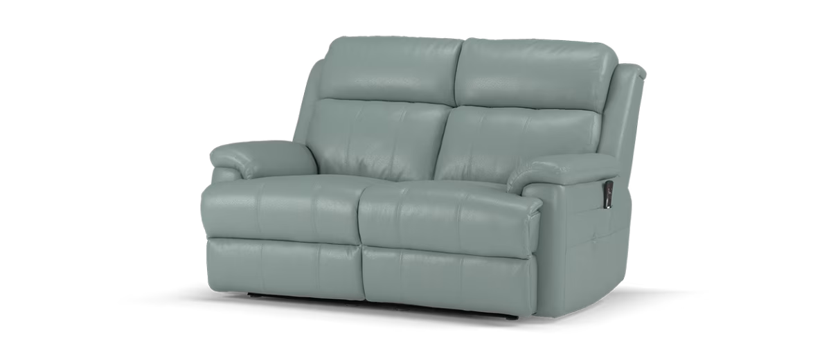 Sofology Gracie Leather 2 Seater Power Recliner/Headrest Massage in Trusty Sheen Granite Teal