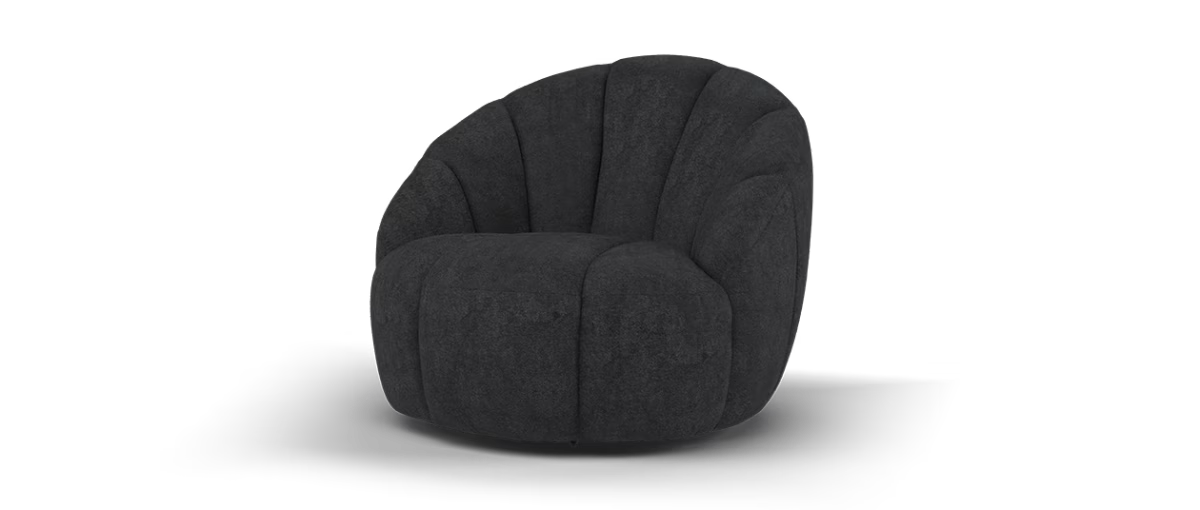 Sofology Waldorf Fabric Accent Swivel Chair in Soft Sherpa Ebony