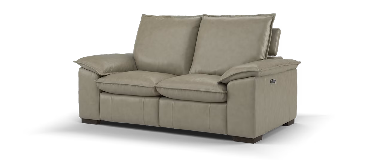 Sofology Embrace Leather 2 Seater Power Recliner/Headrest in Relaxed Soft Stone