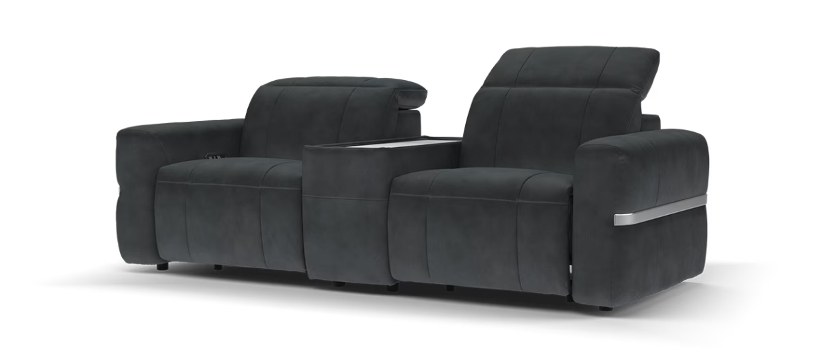 Sofology Lumiere Fabric 2.5 Seater Light Marble Console Power Recliner/Headrest in Lifestyle Flecked Anthracite