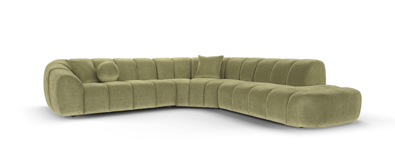 Sofology Waldorf Fabric 2 Corner 1.5 Chaise in Soft Sherpa Olive All Over