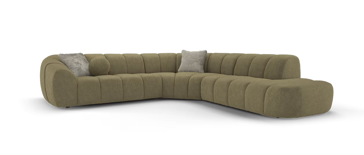 Sofology Waldorf Fabric 2 Corner 1.5 Chaise in Soft Sherpa Olive Mix