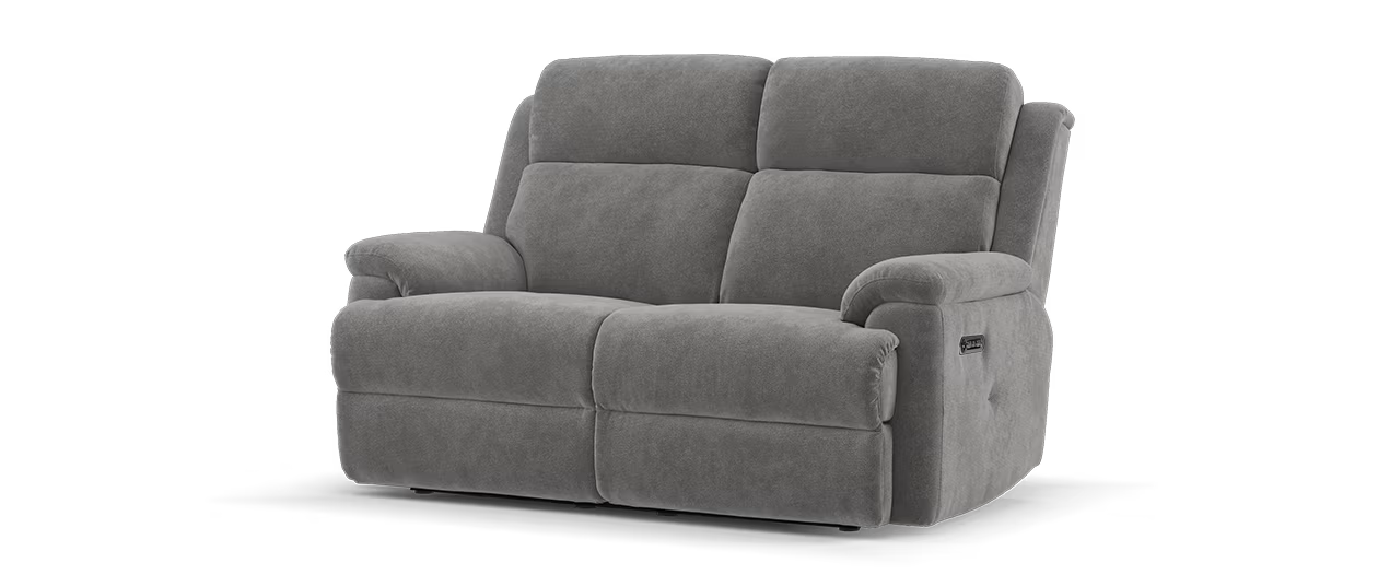 Sofology Gracie Fabric 2 Seater Power Recliner/Headrest in Hopsack Chenille Charcoal