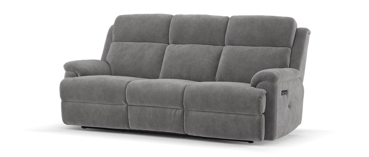 Sofology Gracie Fabric 3 Seater Power Recliner/Headrest in Hopsack Chenille Charcoal