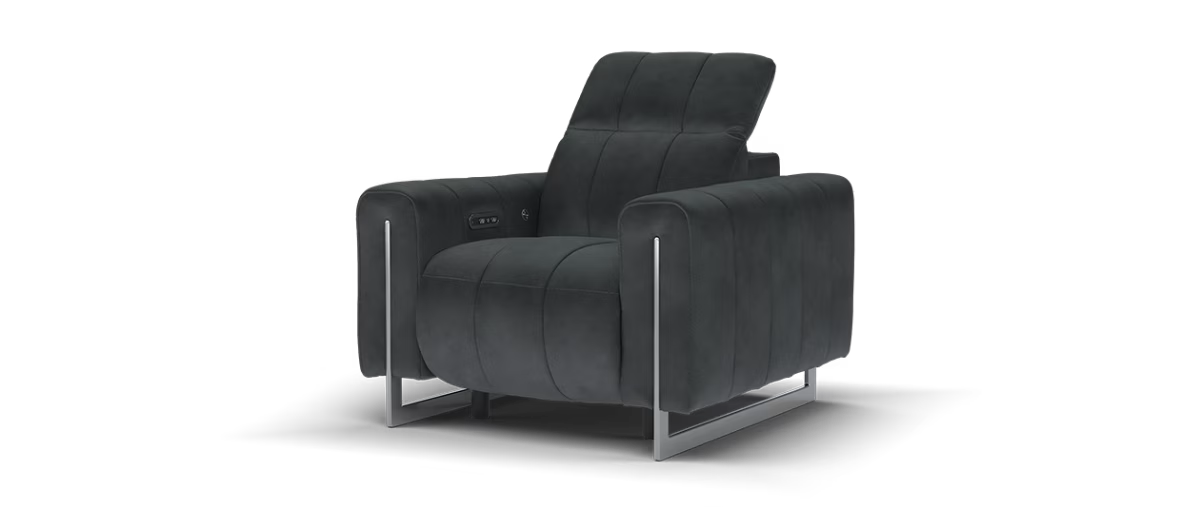 Sofology Paramount Fabric Chair Power Recliner/Headrest Heated Seat Speakers in Lifestyle Flecked Anthracite