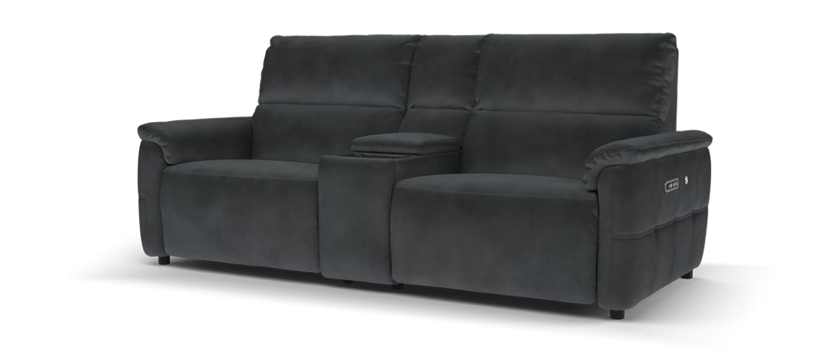 Sofology Ripley Fabric 2.5 Seater Console Power Recliner/Headrest Lumbar Support in Lifestyle Flecked Anthracite