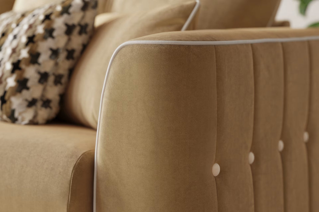 Sofology Remy Fabric 4 Seater in Super Matt Velvet Caramel Mix With Natural Contrast Piping