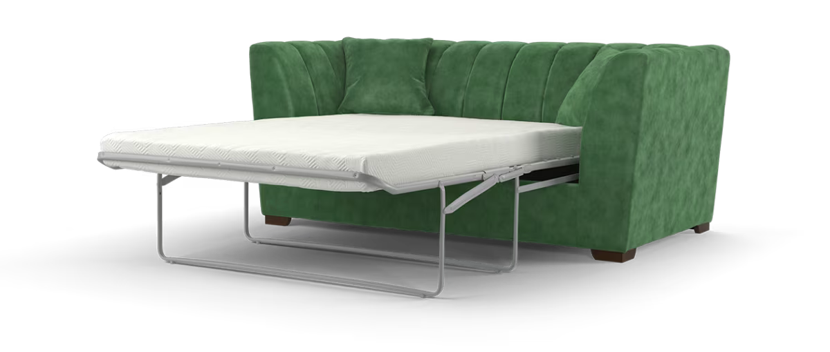 Sofology Downtown Fabric Sofabed Zoned Memory Foam Mattress in Soft Chenille Moss