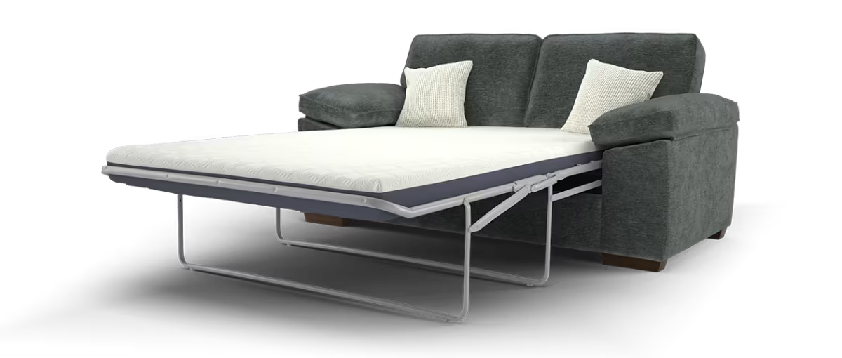 Sofology Brixton Fabric 2 Seater Sofabed Hybrid Pocket Mattress in Linen Look Chenille Charcoal Mix