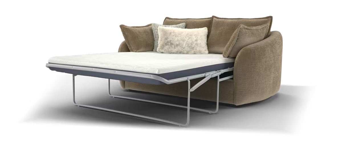 Sofology Portobello Fabric 2 Seater Sofabed Sprung Seats Hybrid Pocket Mattress in Teddy Chenille Mink Mix