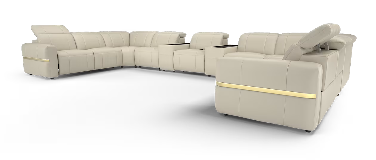 Sofology Lumiere U Shape Corner X2 Console Power Recliner/Headrest in Trusty Embossed Leather Stone