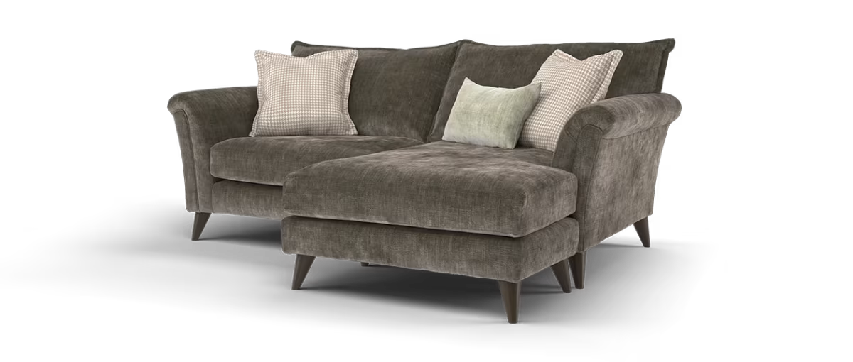 Sofology Beaumont Fabric 3 Seater Chaise Foam Seats in Luxury Chenille Truffle Mix