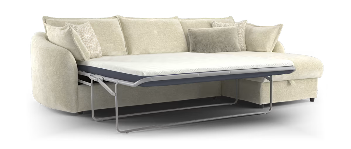 Sofology Portobello Fabric 3 Seater Chaise Sofabed Sprung Seats Storage Hybrid Pocket Mattress in Linen Look Chenille Natural Mix