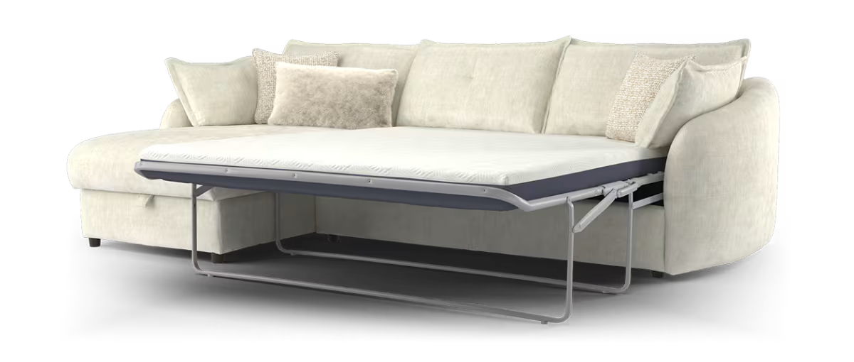 Sofology Portobello Fabric Chaise 3 Seater Sofabed Foam Seats Hybrid Pocket Mattress in Luxury Chenille Mist Mix