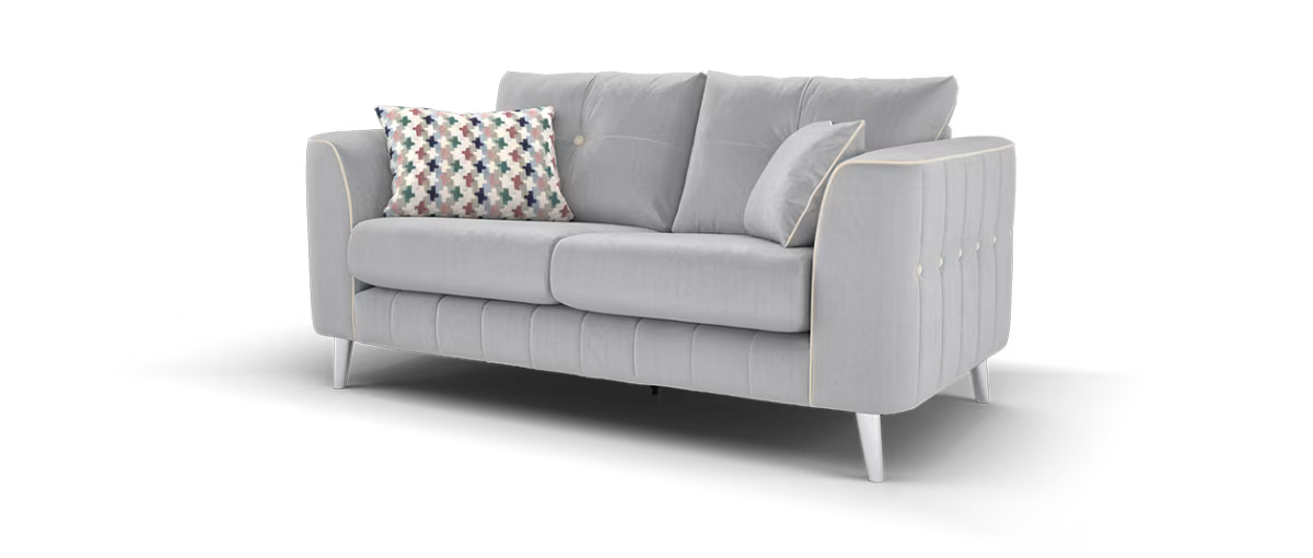 Sofology Remy Fabric 2 Seater in Super Matt Velvet Grey Mix With Cream Contrast Piping