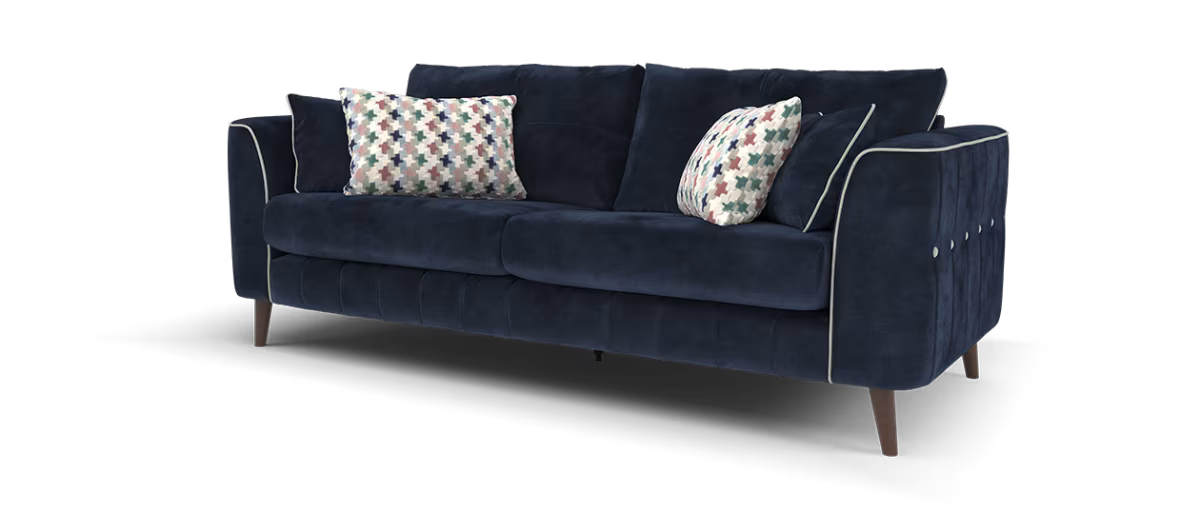 Sofology Remy Fabric 4 Seater in Soft Chenille Navy Mix With Natural Contrast Piping