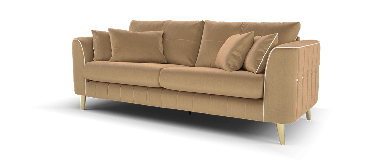 Sofology Remy Fabric 4 Seater in Super Matt Velvet Ecru All Over With Cream Contrast Piping