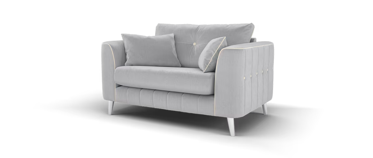 Sofology Remy Fabric Loveseat in Super Matt Velvet Grey with Cream Contrast Piping