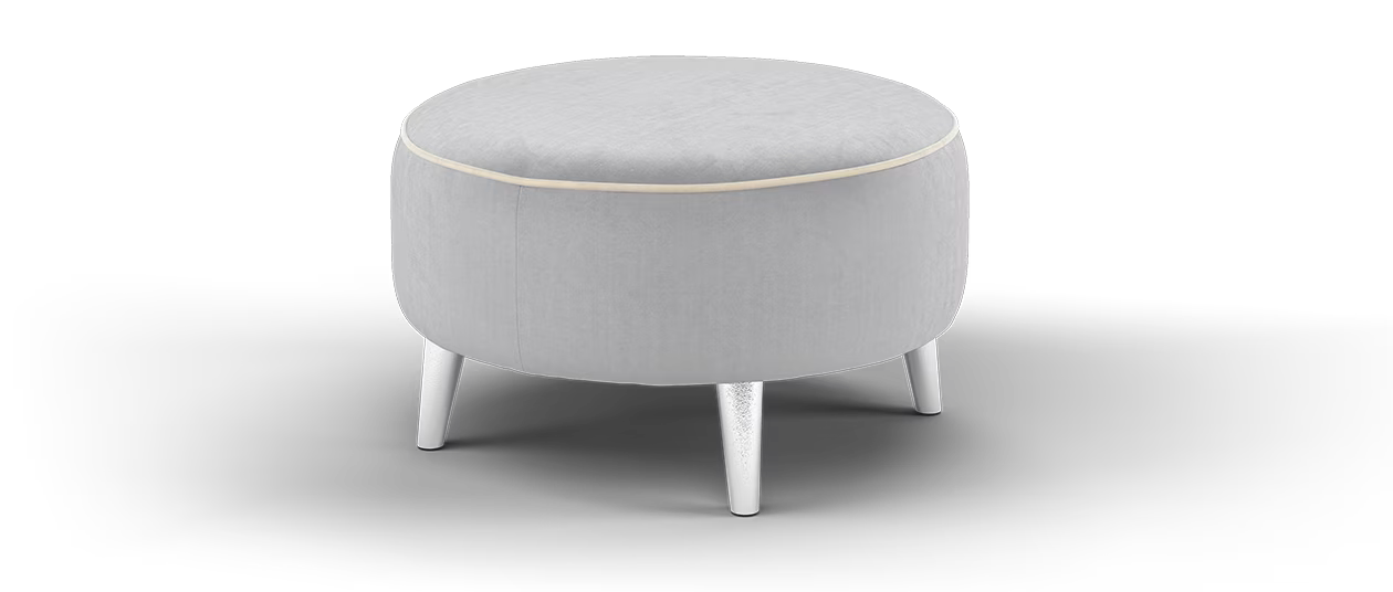 Sofology Remy Designer Footstool in Super Matt Velvet Grey All Over With Cream Contrast Piping