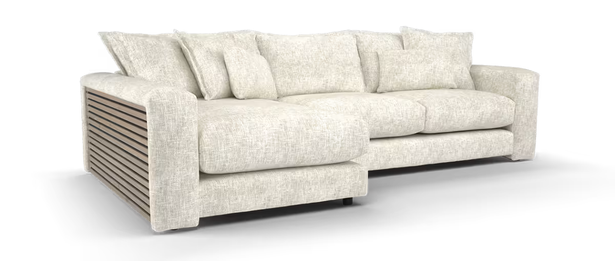 Sofology Cove Fabric Chaise Small Light Wood Panel in Artisan Chenille Ecru