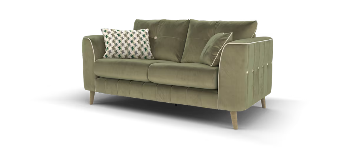 Sofology Remy Fabric 2 Seater in Super Matt Velvet Moss Mix With Cream Contrast Piping