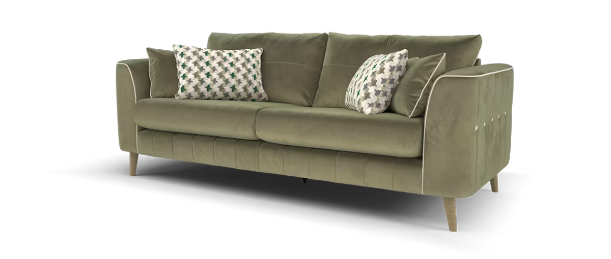 Sofology Remy Fabric 4 Seater in Super Matt Velvet Moss Mix With Cream Contrast Piping