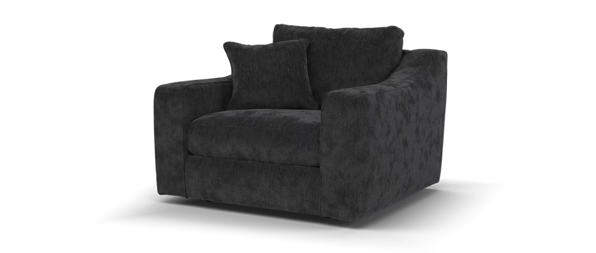 Sofology Bellagio Accent Chair Reversible Feather Flex Seat in Chunky Luxe Chenille Ebony