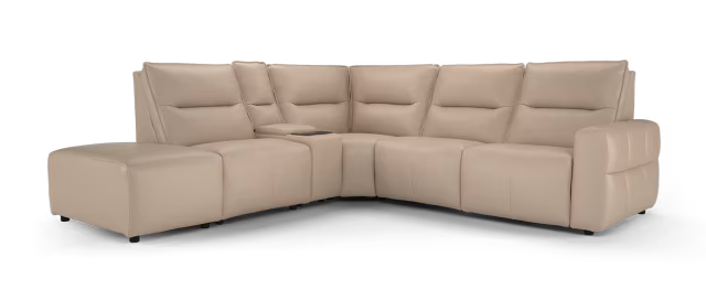 Sofology Sanctuary Leather Chaise 1.5 Smart Console Corner 3 Power Recliner/Headrest in Trusty Embossed Mushroom