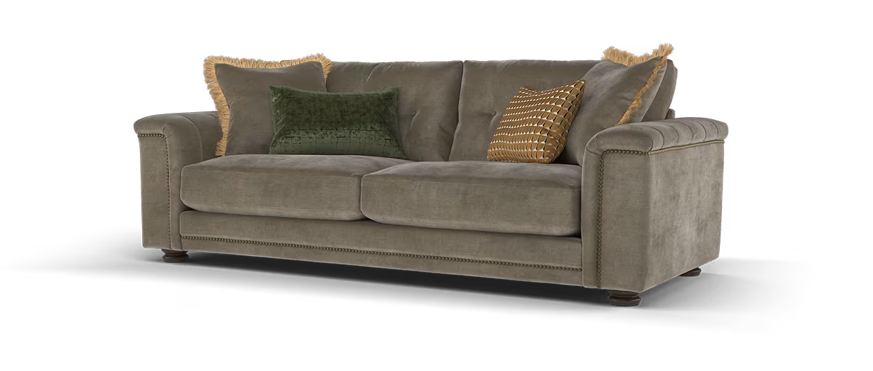 Sofology Regency Fabric 3 Seater Foam Seats with Studs in Fine Textured Chenille Bark Mix
