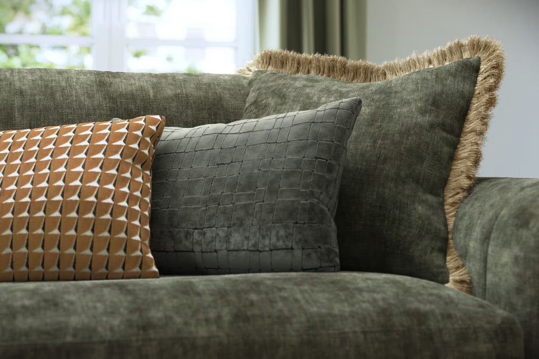 Sofology Regency Fabric 4 Seater Foam Seats with Studs in Luxe Chenille Olive Mix