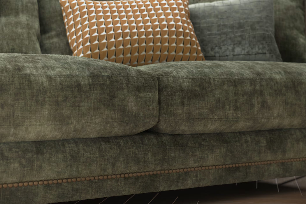Sofology Regency Fabric 4 Seater Foam Seats with Studs in Luxe Chenille Olive Mix