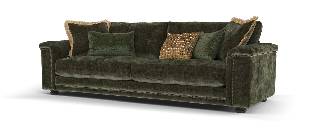 Sofology Regency Fabric 4 Seater Foam Seats with Studs in Luxe Chenille Olive Mix