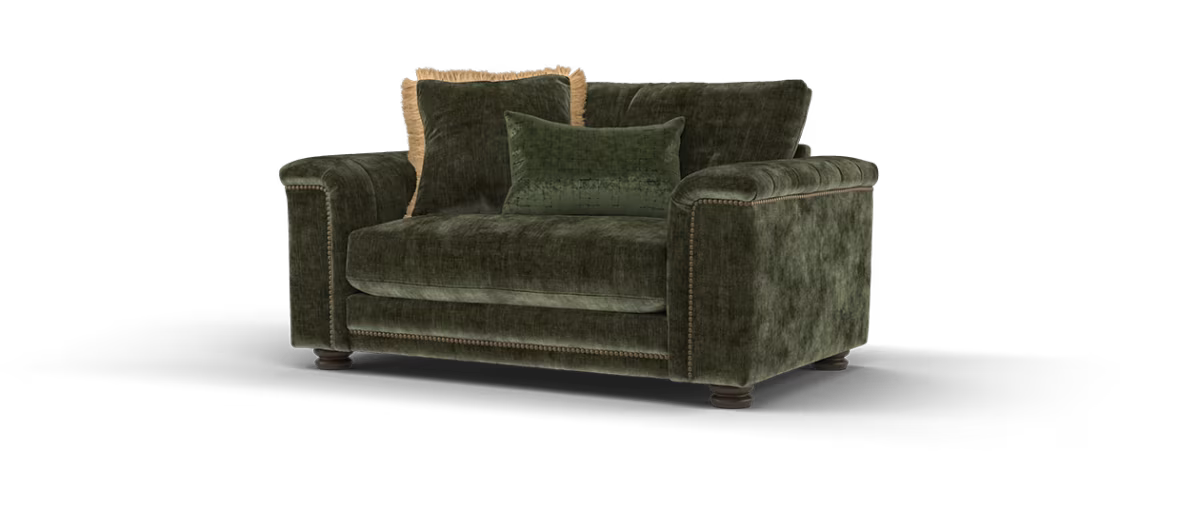 Sofology Regency Fabric Loveseat Foam Seat with Studs in Luxe Chenille Olive Mix
