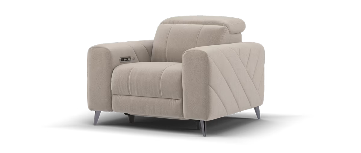 Sofology Allure Fabric Chair Power Recliner/Headrest Heated Seat Speakers in Lifestyle Flecked Nutmeg