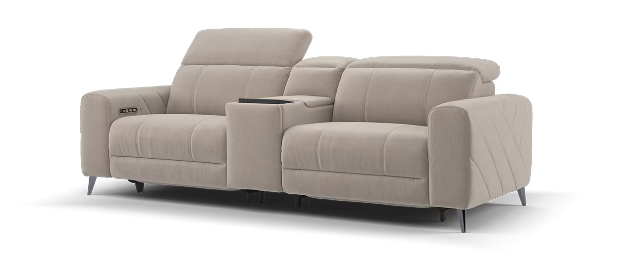 Sofology Allure Fabric 2.5 Seater Screen Console Power Recliner/Headrest Heated Seats Lumbar Speakers in Lifestyle Flecked Nutmeg