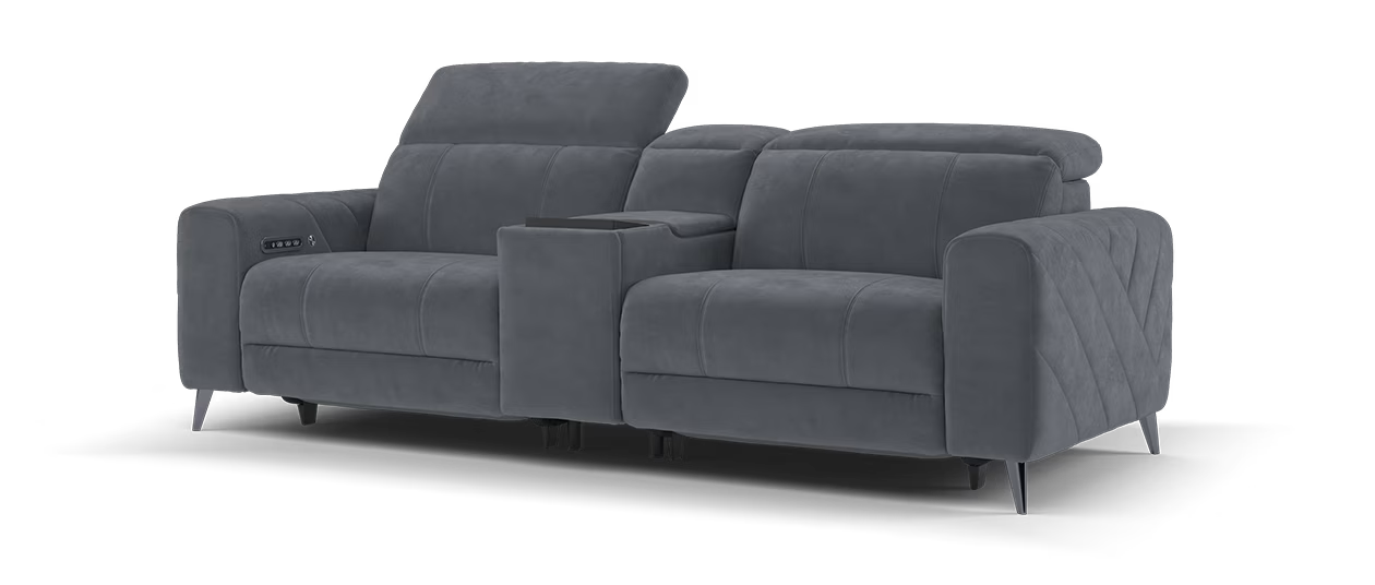 Sofology Allure Fabric 2.5 Seater Screen Console Power Recliner/Headrest Heated Seats Lumbar Speakers in Lifestyle Nubuck Feel Charcoal