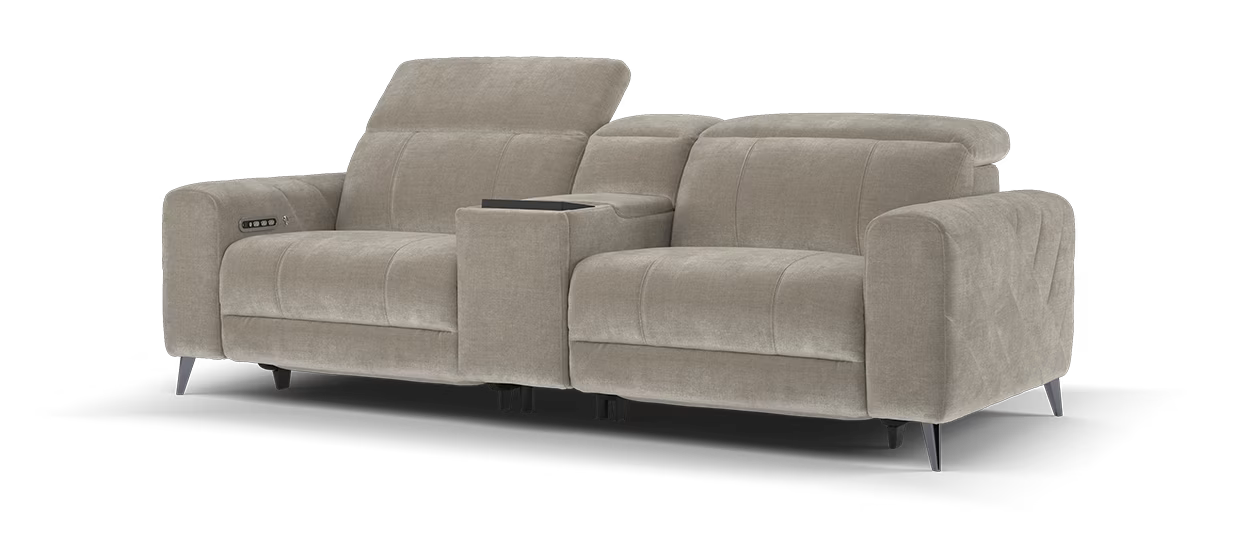 Sofology Allure Fabric 2.5 Seater Screen Console Power Recliner/Headrest Heated Seats Lumbar Speakers in Relaxed Chenille Nutmeg