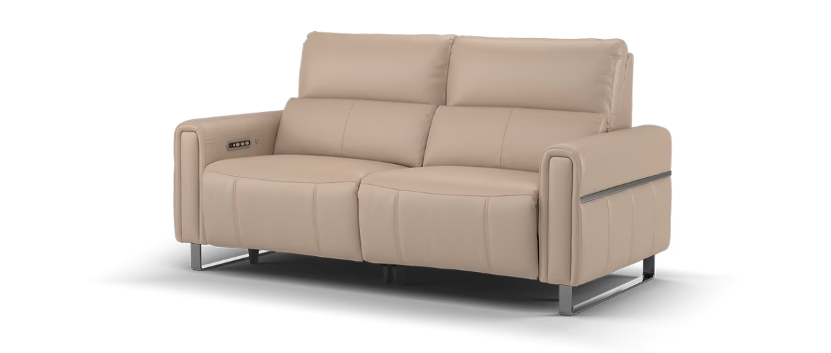 Sofology Ravello Leather 2.5 Seater Power Recliner/Headrest Heated Seats Lumbar Support in Trusty Embossed Mushroom