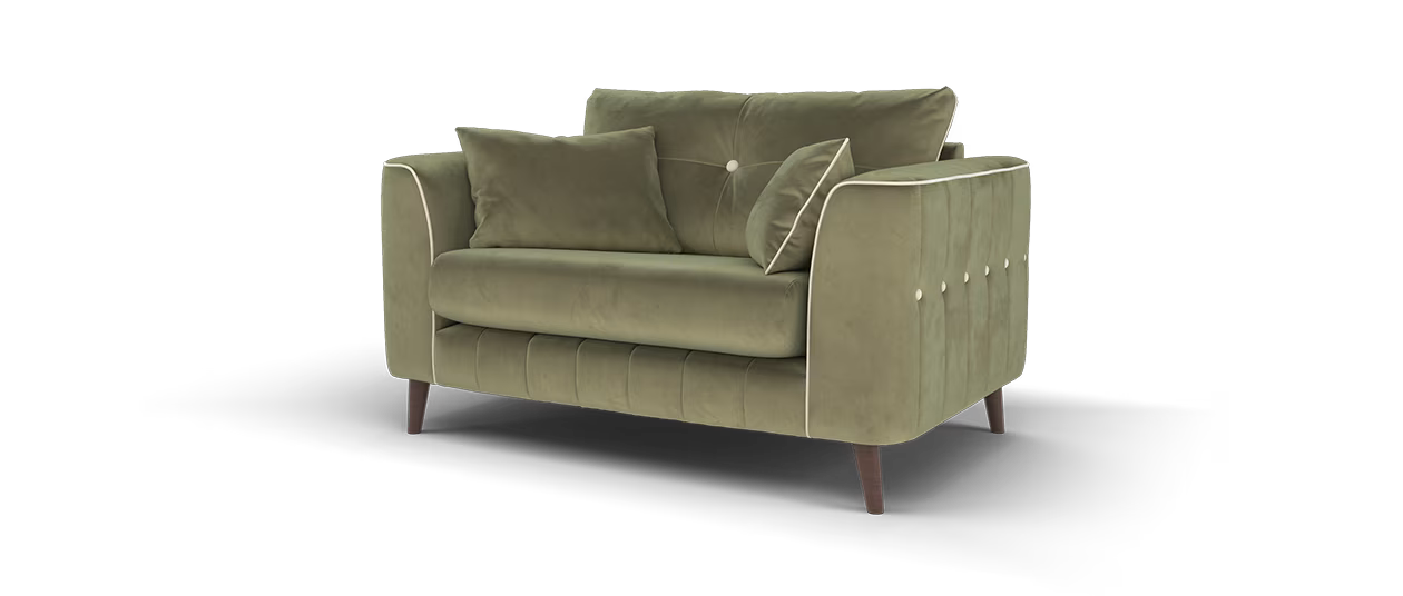 Sofology Remy Loveseat in Super Matt Velvet Moss All Over With Cream Contrast Piping