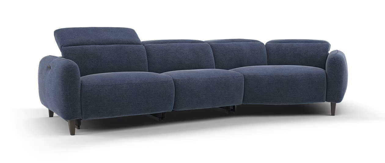 Sofology Larsen Fabric 4 Seater Power Recliner/Headrest in Chunky Linen Look Chenille Navy