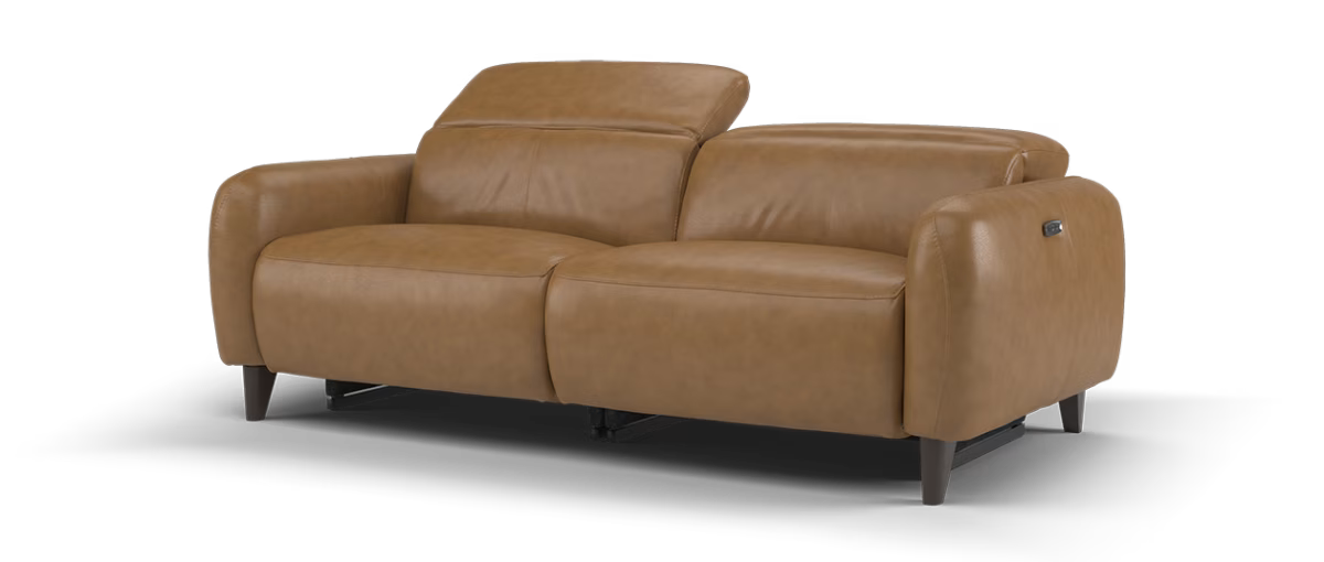 Sofology Larsen Leather 3 Seater Power Recliner/Headrest in Relaxed Soft Tan
